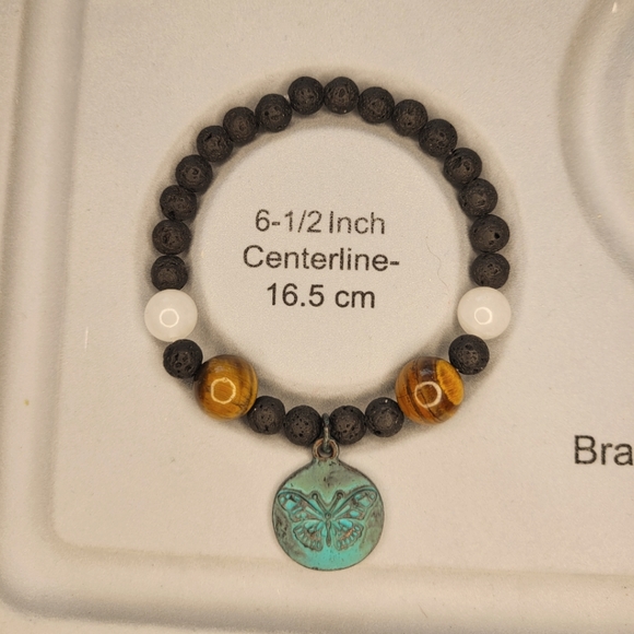 🖤3/$50 Rose Quartz and Tiger's Eye Stone Lava Bead Butterfly Bracelet - Picture 6 of 6